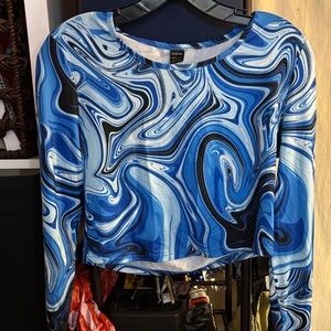 SHEIN Blue and Black Swirl Crop Top